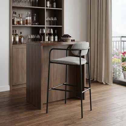 29" Gray and Black Fabric and Steel Bar Height Bar Chair HomeRoots