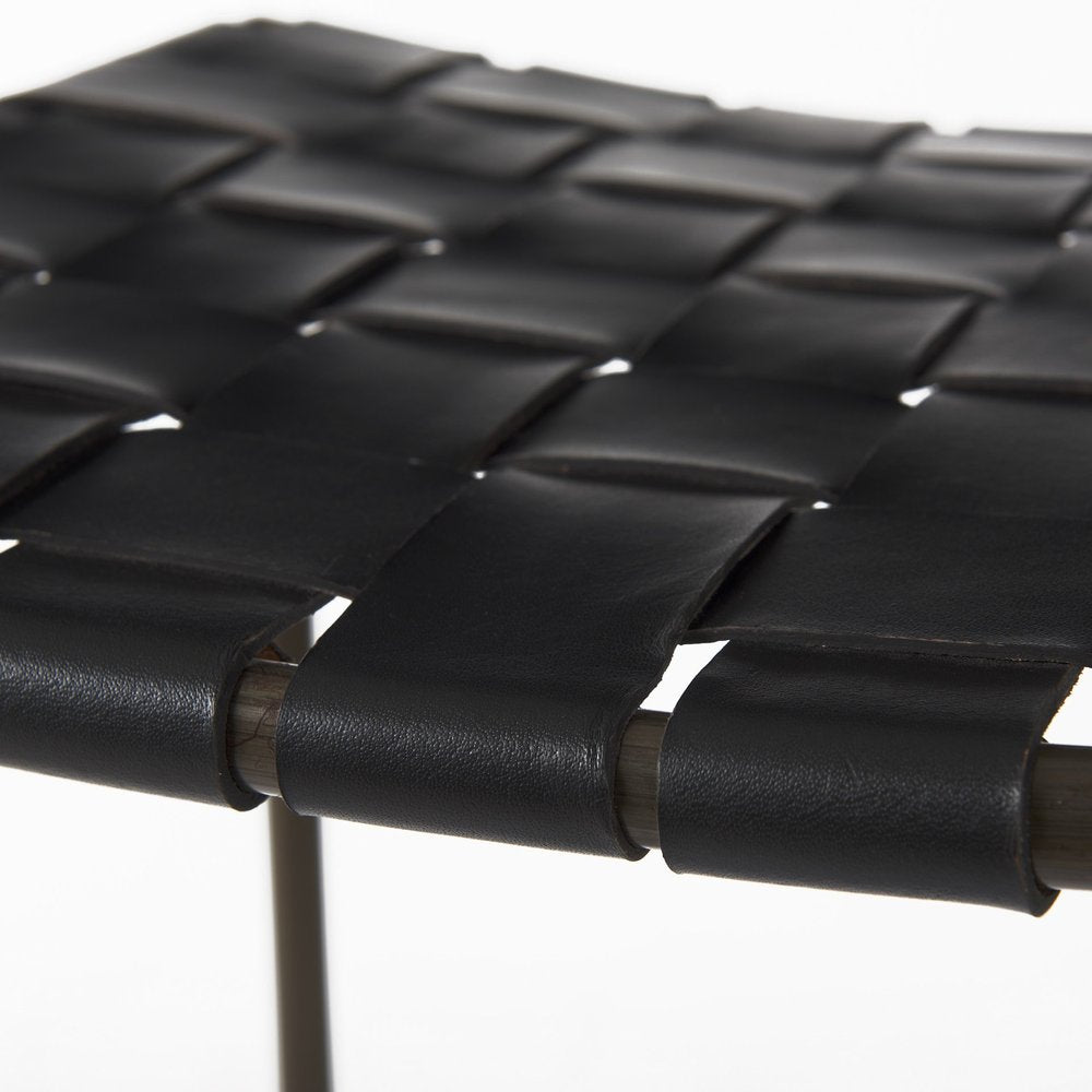 35" Brown and Black Leather and Iron Backless Counter Height Bar Chair HomeRoots