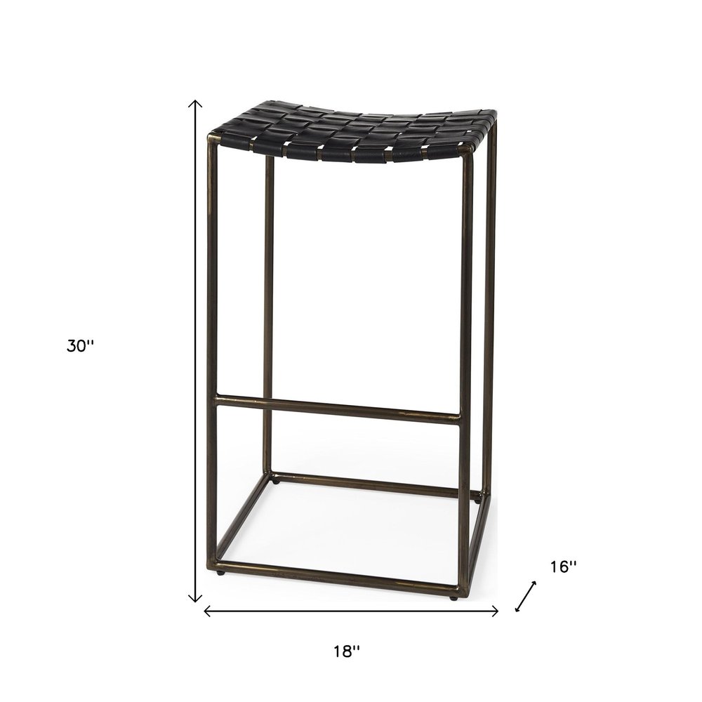 35" Brown and Black Leather and Iron Backless Counter Height Bar Chair HomeRoots