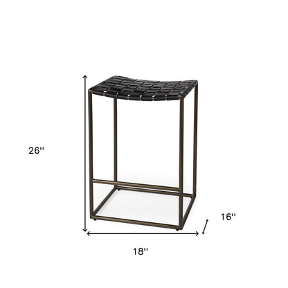 29" Bronze Leather and Metal Backless Bar Chair HomeRoots