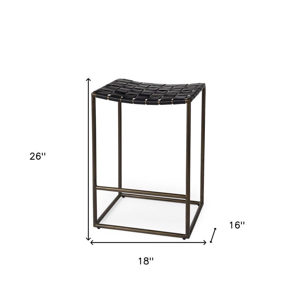 29" Black And Bronze Leather And Metal Backless Counter Height Bar Chair HomeRoots