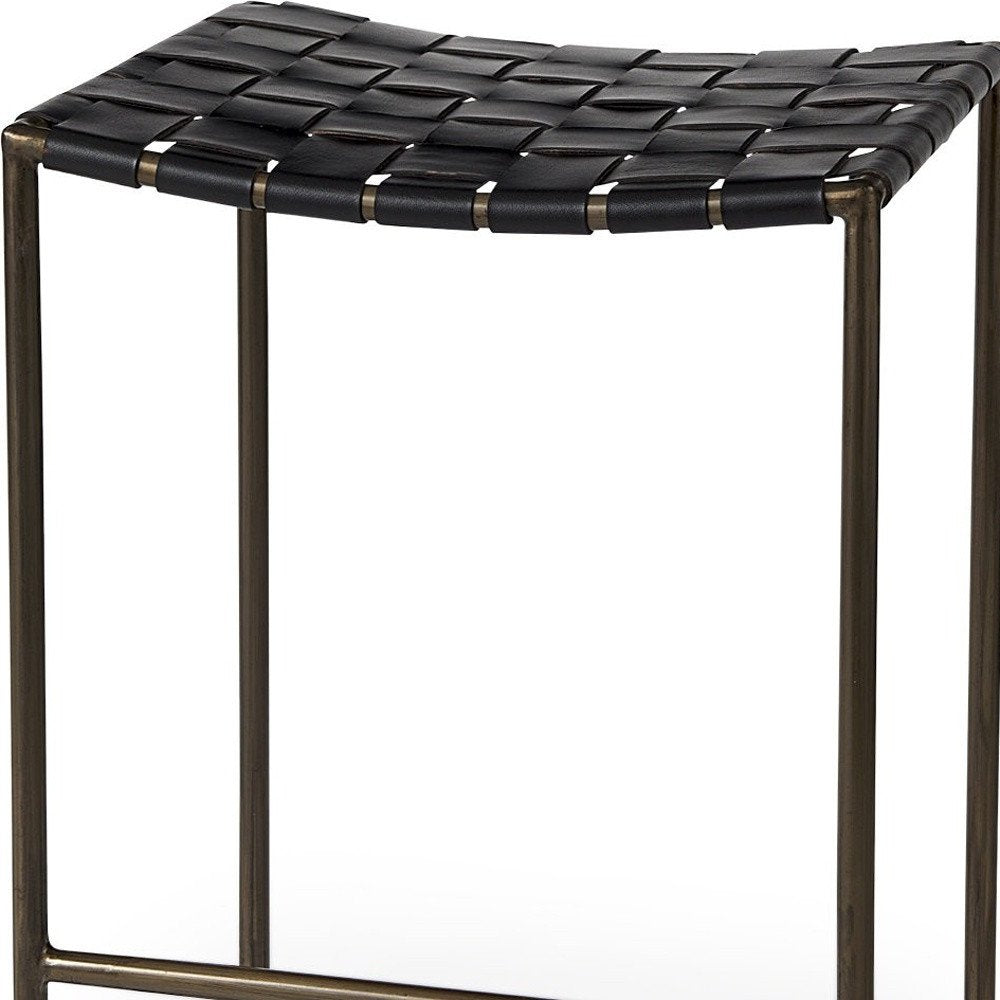 29" Bronze Leather and Metal Backless Bar Chair HomeRoots