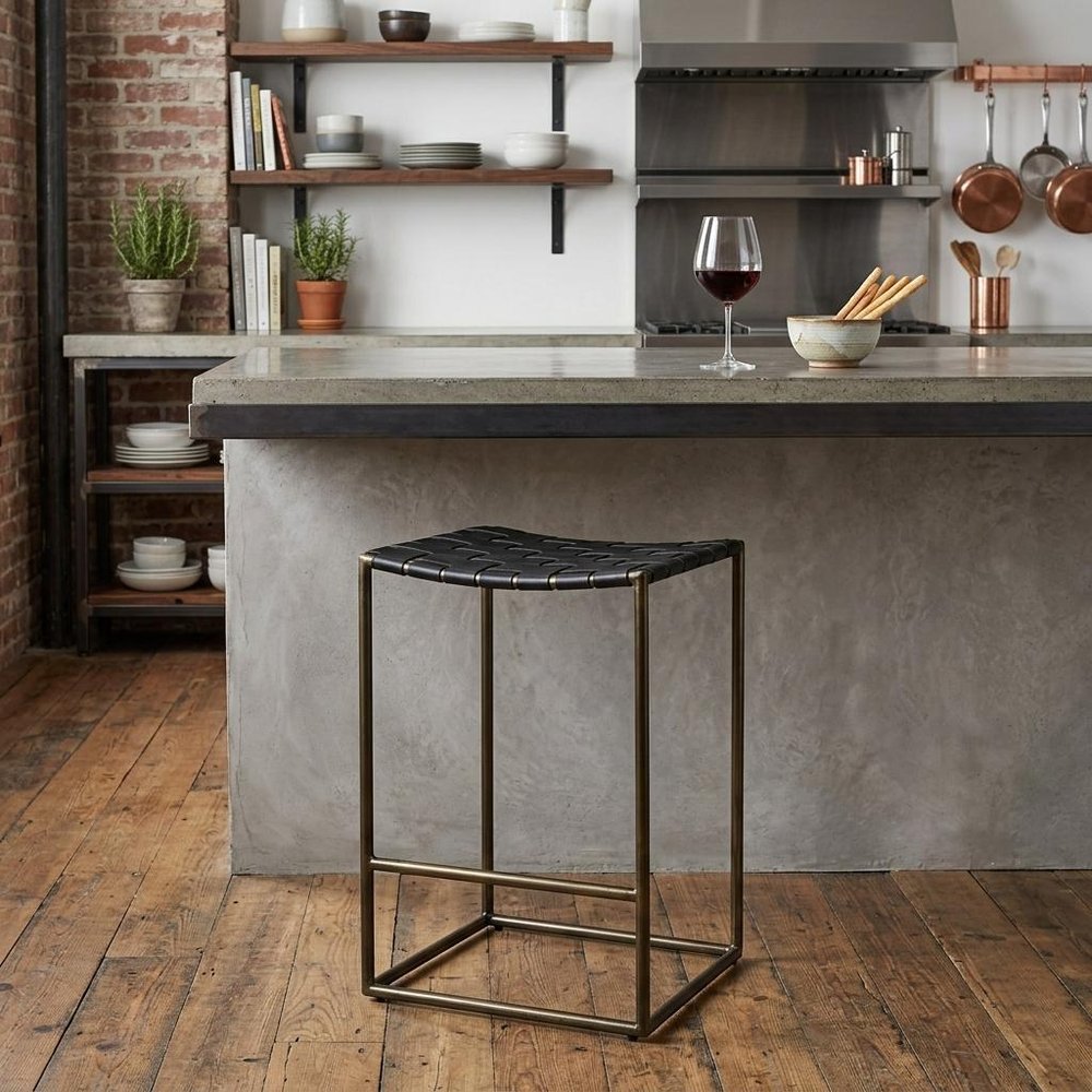 29" Bronze Leather and Metal Backless Bar Chair HomeRoots