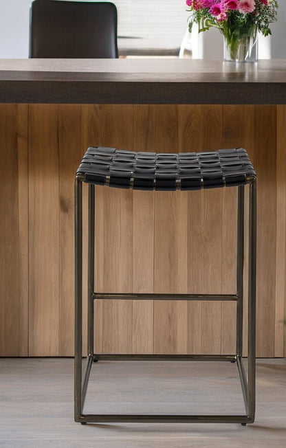 29" Bronze Leather and Metal Backless Bar Chair HomeRoots