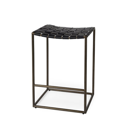 29" Bronze Leather and Metal Backless Bar Chair HomeRoots