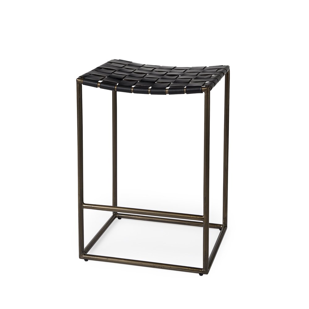 29" Bronze Leather and Metal Backless Bar Chair HomeRoots