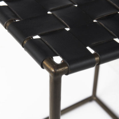29" Black And Bronze Leather And Metal Backless Counter Height Bar Chair HomeRoots