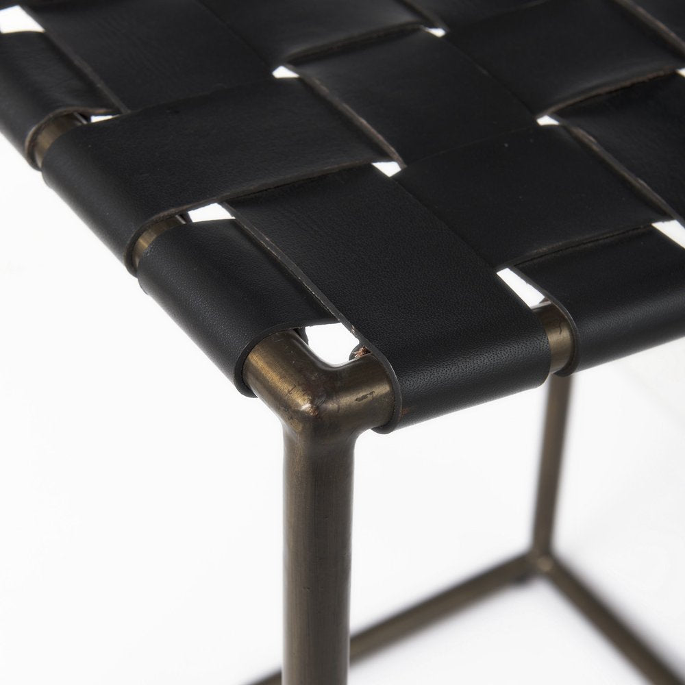 29" Bronze Leather and Metal Backless Bar Chair HomeRoots