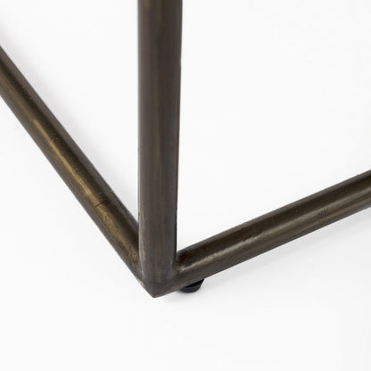 29" Black And Bronze Leather And Metal Backless Counter Height Bar Chair HomeRoots