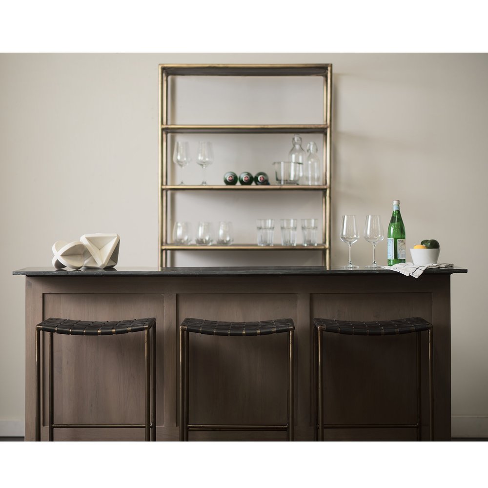 29" Bronze Leather and Metal Backless Bar Chair HomeRoots