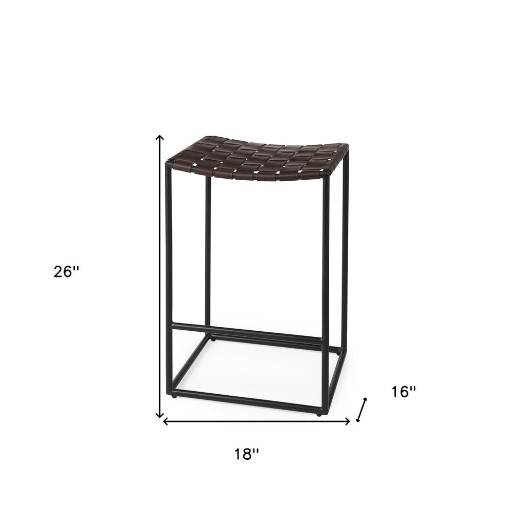 26" Brown And Black Leather And Iron Backless Counter Height Bar Chair HomeRoots