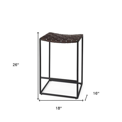 26" Brown And Black Leather And Iron Backless Counter Height Bar Chair HomeRoots