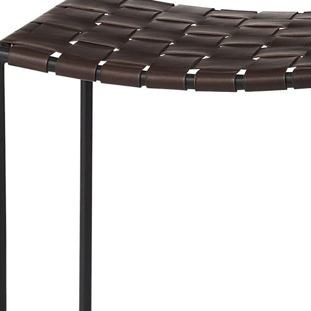 26" Brown And Black Leather And Iron Backless Counter Height Bar Chair HomeRoots