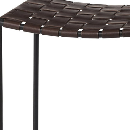 26" Brown And Black Leather And Iron Backless Counter Height Bar Chair HomeRoots