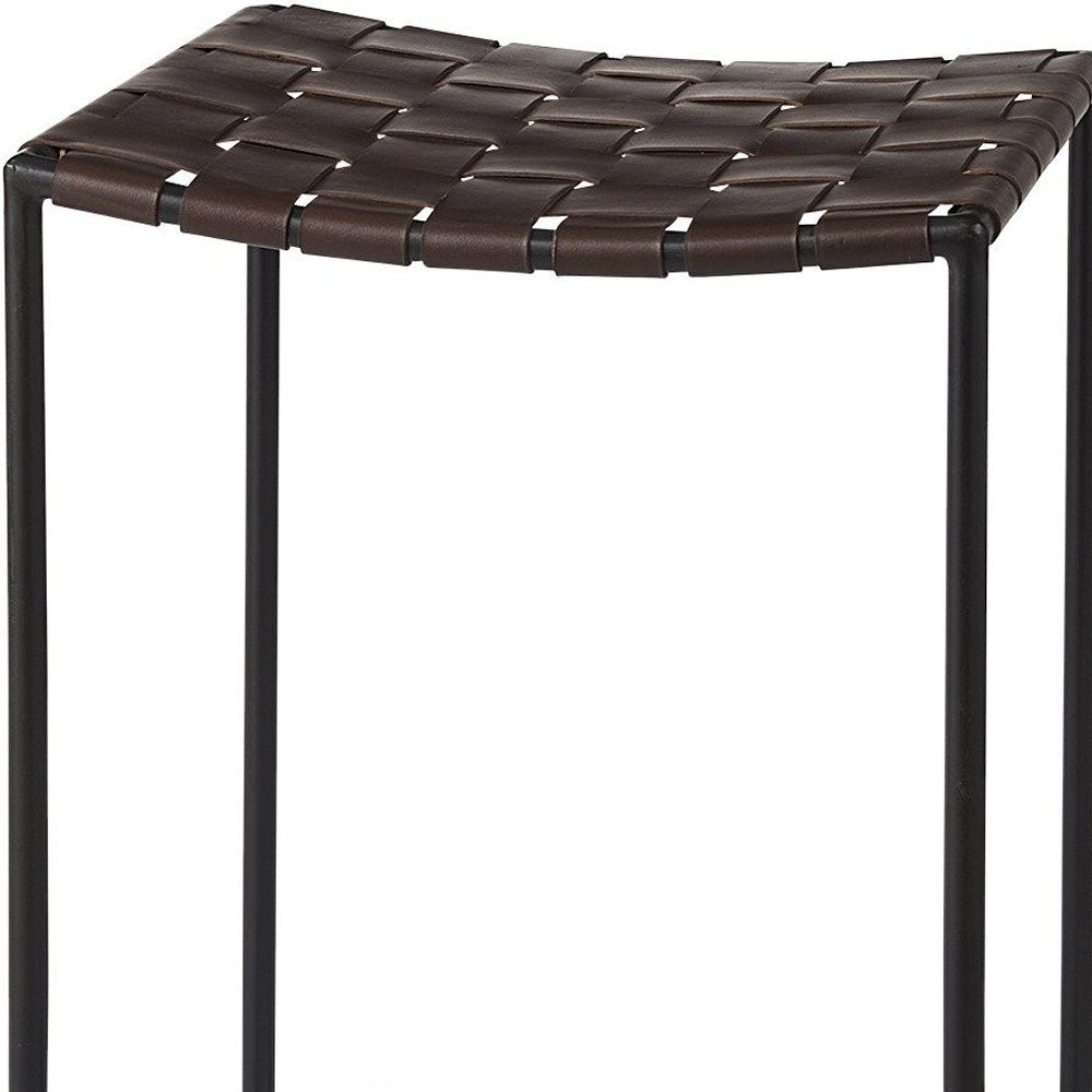 26" Brown And Black Leather And Iron Backless Counter Height Bar Chair HomeRoots