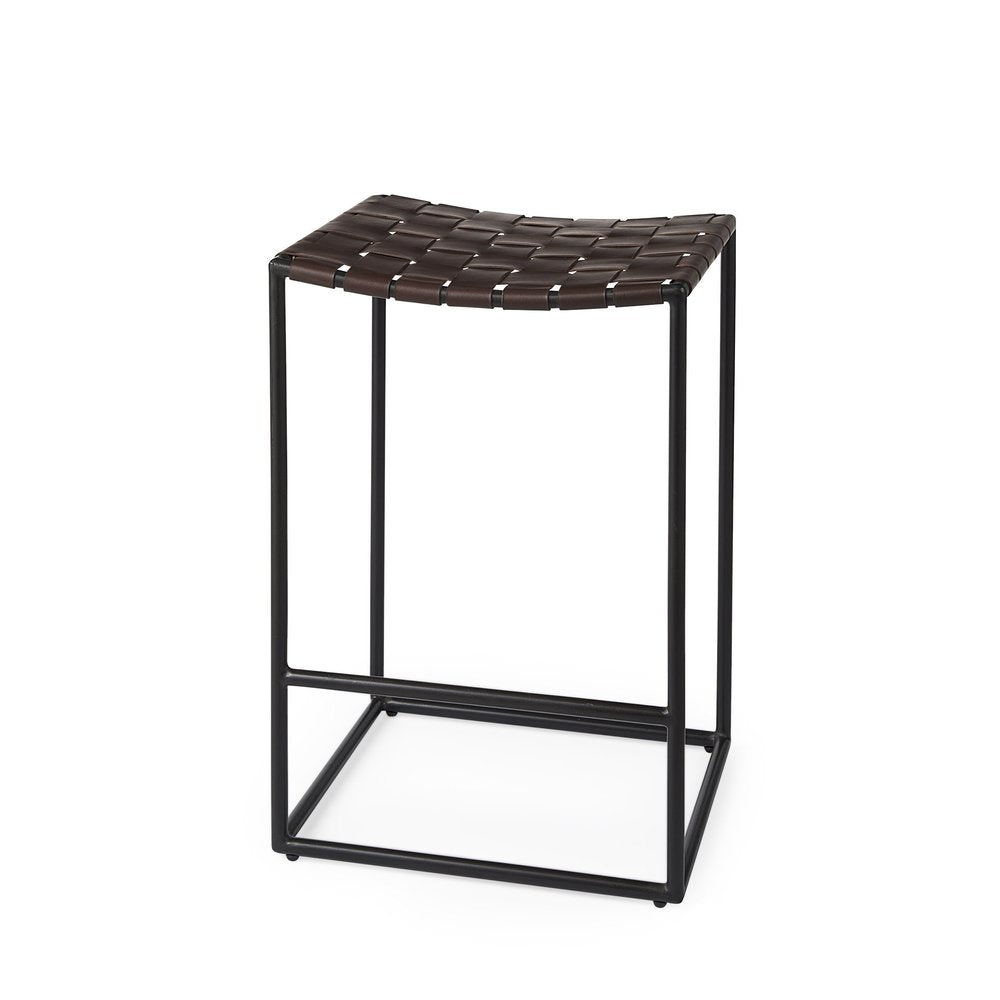 26" Brown And Black Leather And Iron Backless Counter Height Bar Chair HomeRoots