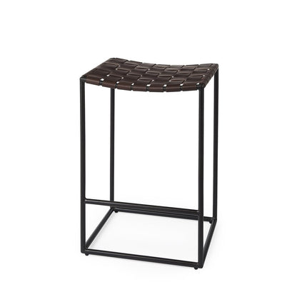 26" Brown And Black Leather And Iron Backless Counter Height Bar Chair HomeRoots