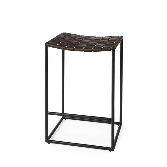 26" Brown And Black Leather And Iron Backless Counter Height Bar Chair HomeRoots