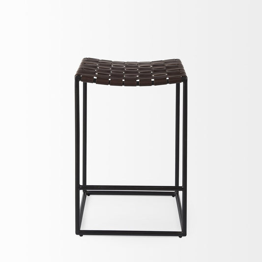 26" Brown And Black Leather And Iron Backless Counter Height Bar Chair HomeRoots