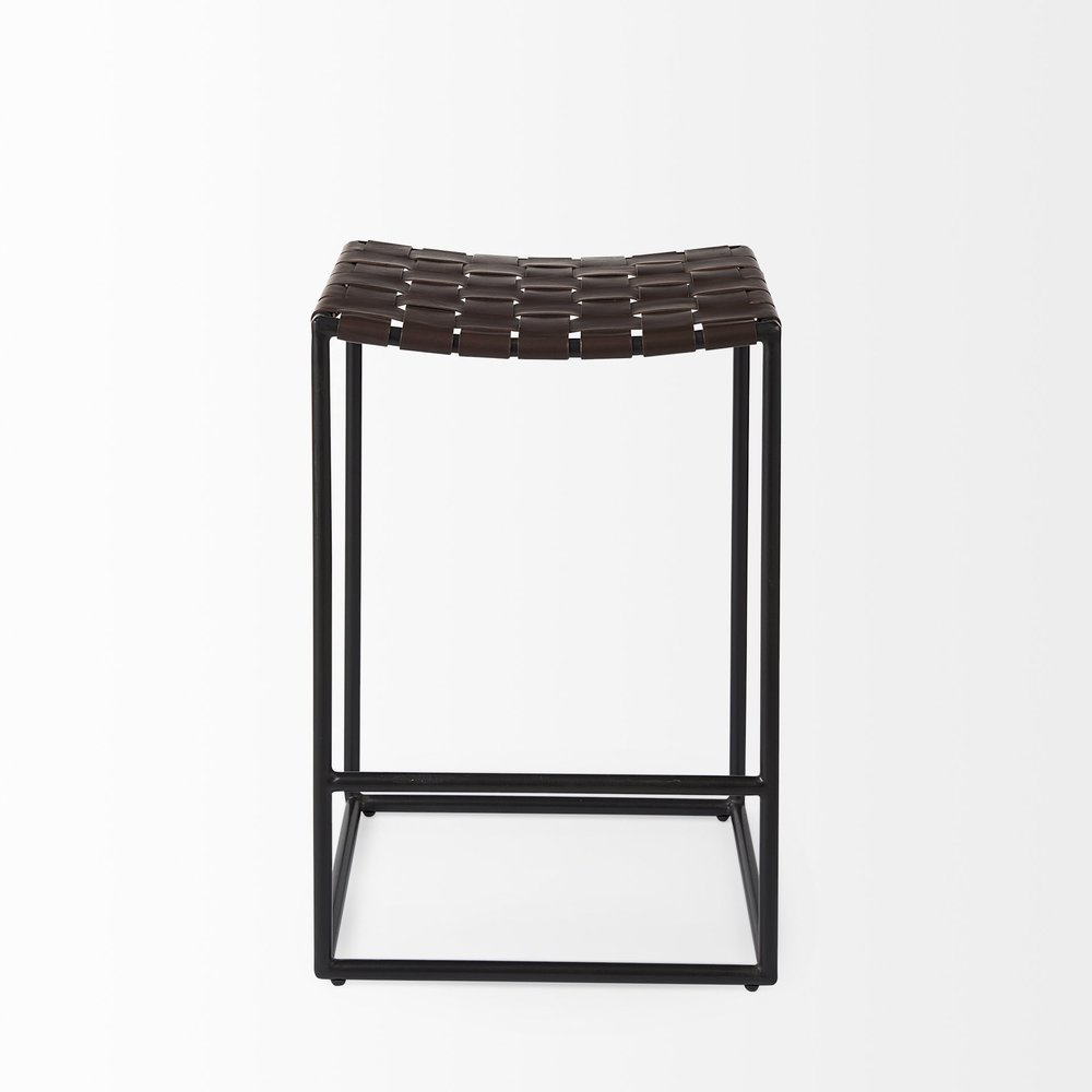 26" Brown And Black Leather And Iron Backless Counter Height Bar Chair HomeRoots