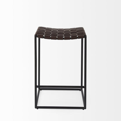 26" Brown And Black Leather And Iron Backless Counter Height Bar Chair HomeRoots