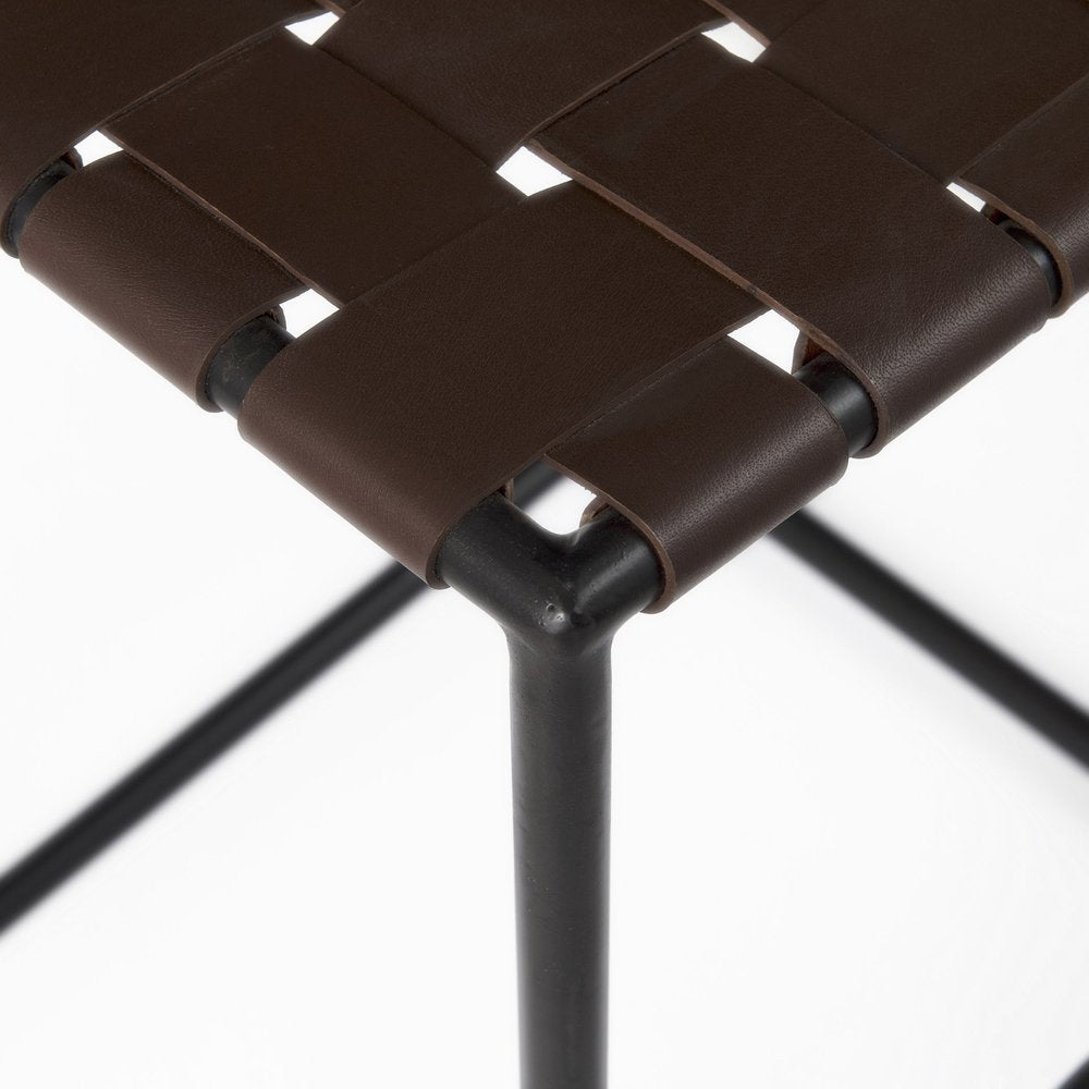 26" Brown And Black Leather And Iron Backless Counter Height Bar Chair HomeRoots