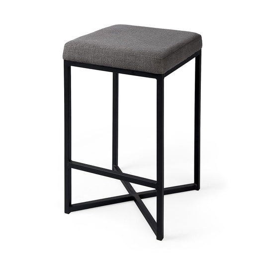 26" Gray And Black Fabric And Metal Backless Counter Height Bar Chair