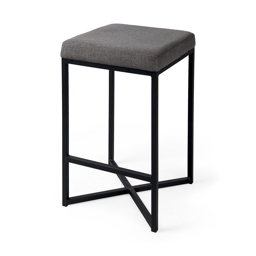 26" Gray and Black Fabric and Metal Backless Counter Height Bar Chair HomeRoots