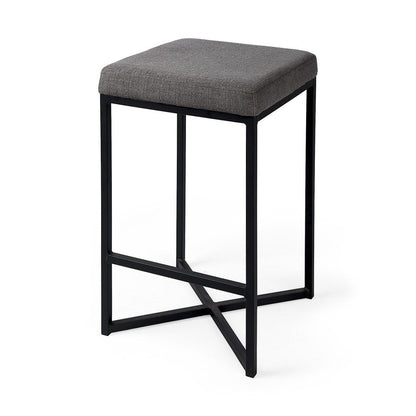 26" Gray and Black Fabric and Metal Backless Counter Height Bar Chair HomeRoots