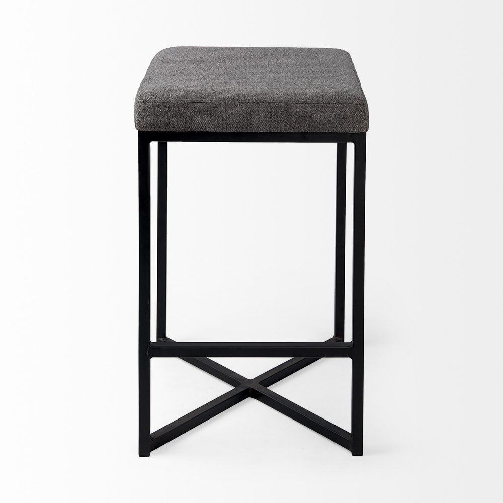 26" Gray and Black Fabric and Metal Backless Counter Height Bar Chair HomeRoots