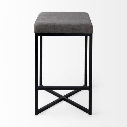 26" Gray And Black Fabric And Metal Backless Counter Height Bar Chair HomeRoots