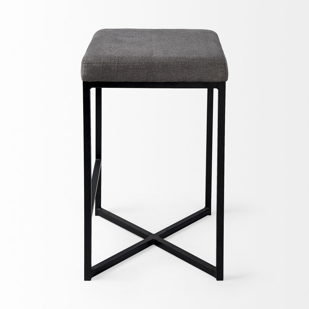 26" Gray and Black Fabric and Metal Backless Counter Height Bar Chair HomeRoots