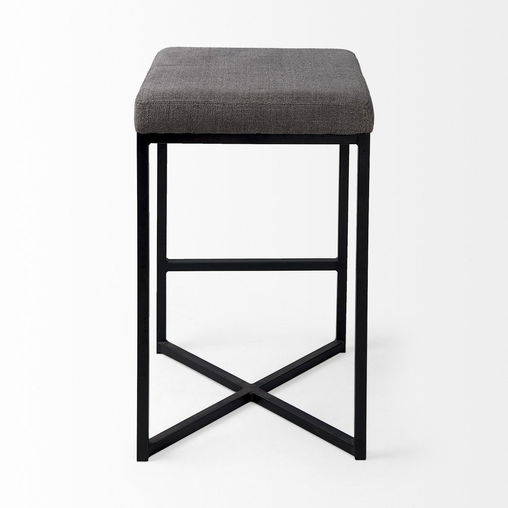 26" Gray and Black Fabric and Metal Backless Counter Height Bar Chair HomeRoots