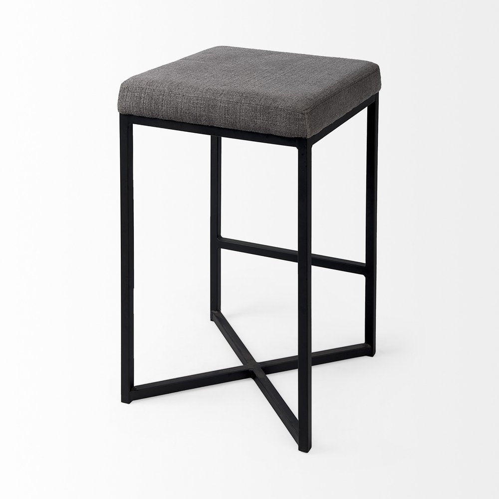 26" Gray and Black Fabric and Metal Backless Counter Height Bar Chair HomeRoots