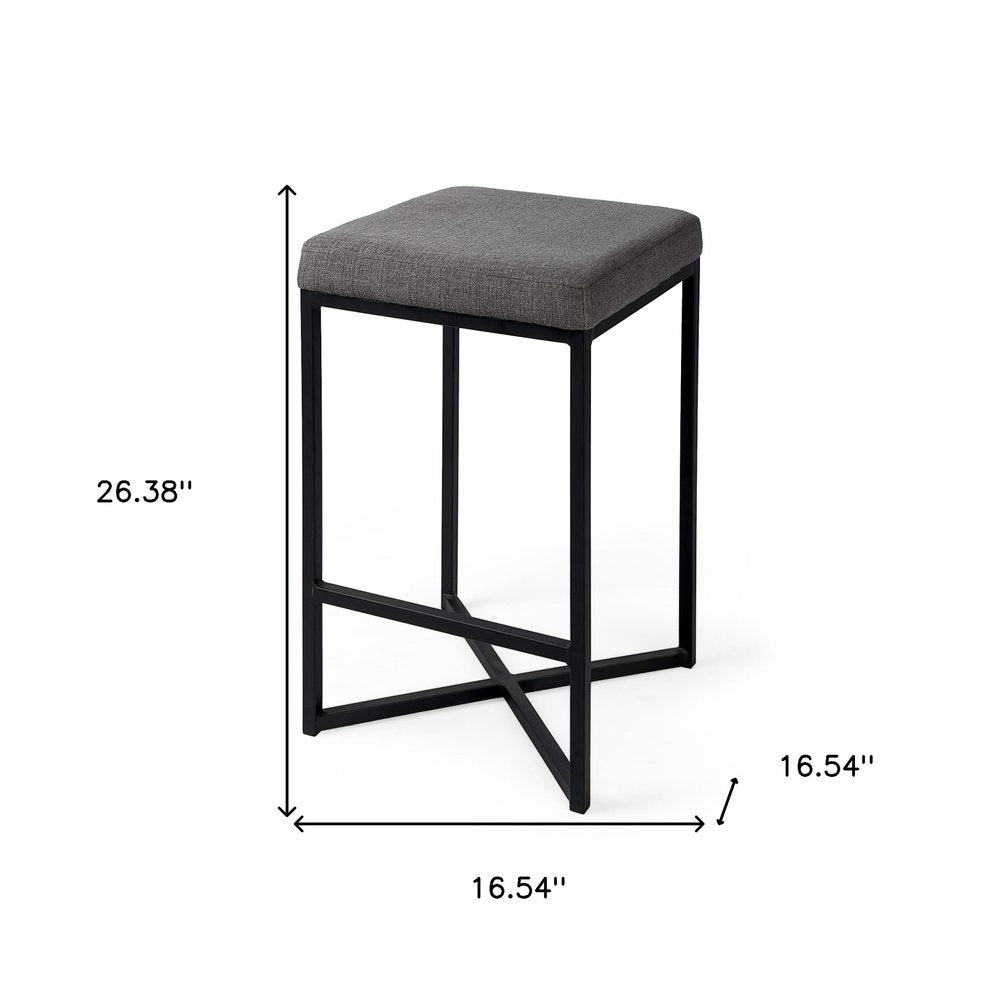 26" Gray and Black Fabric and Metal Backless Counter Height Bar Chair HomeRoots