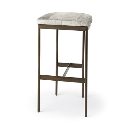 35" Gray And Gold Leather And Hair on Hide Leather And Metal Backless Counter Height Bar Chair HomeRoots