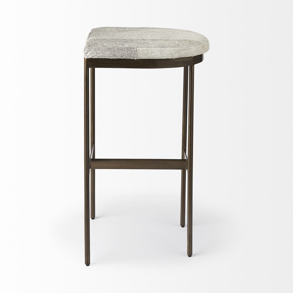 35" Gray And Gold Leather And Hair on Hide Leather And Metal Backless Counter Height Bar Chair HomeRoots