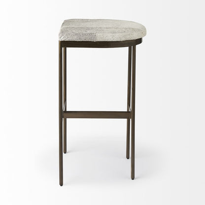 35" Gray And Gold Leather And Hair on Hide Leather And Metal Backless Counter Height Bar Chair HomeRoots