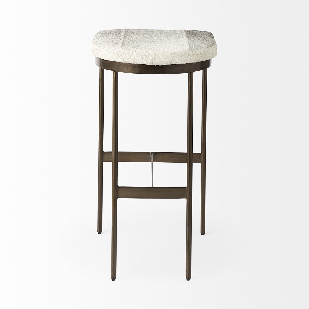 35" Gray And Gold Leather And Hair on Hide Leather And Metal Backless Counter Height Bar Chair HomeRoots