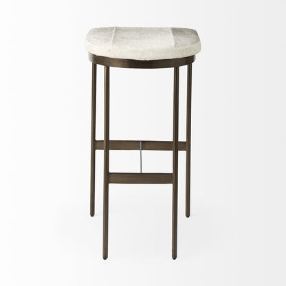 35" Gray And Gold Leather And Hair on Hide Leather And Metal Backless Counter Height Bar Chair HomeRoots