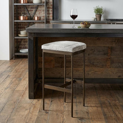 35" Gray And Gold Leather And Hair on Hide Leather And Metal Backless Counter Height Bar Chair HomeRoots