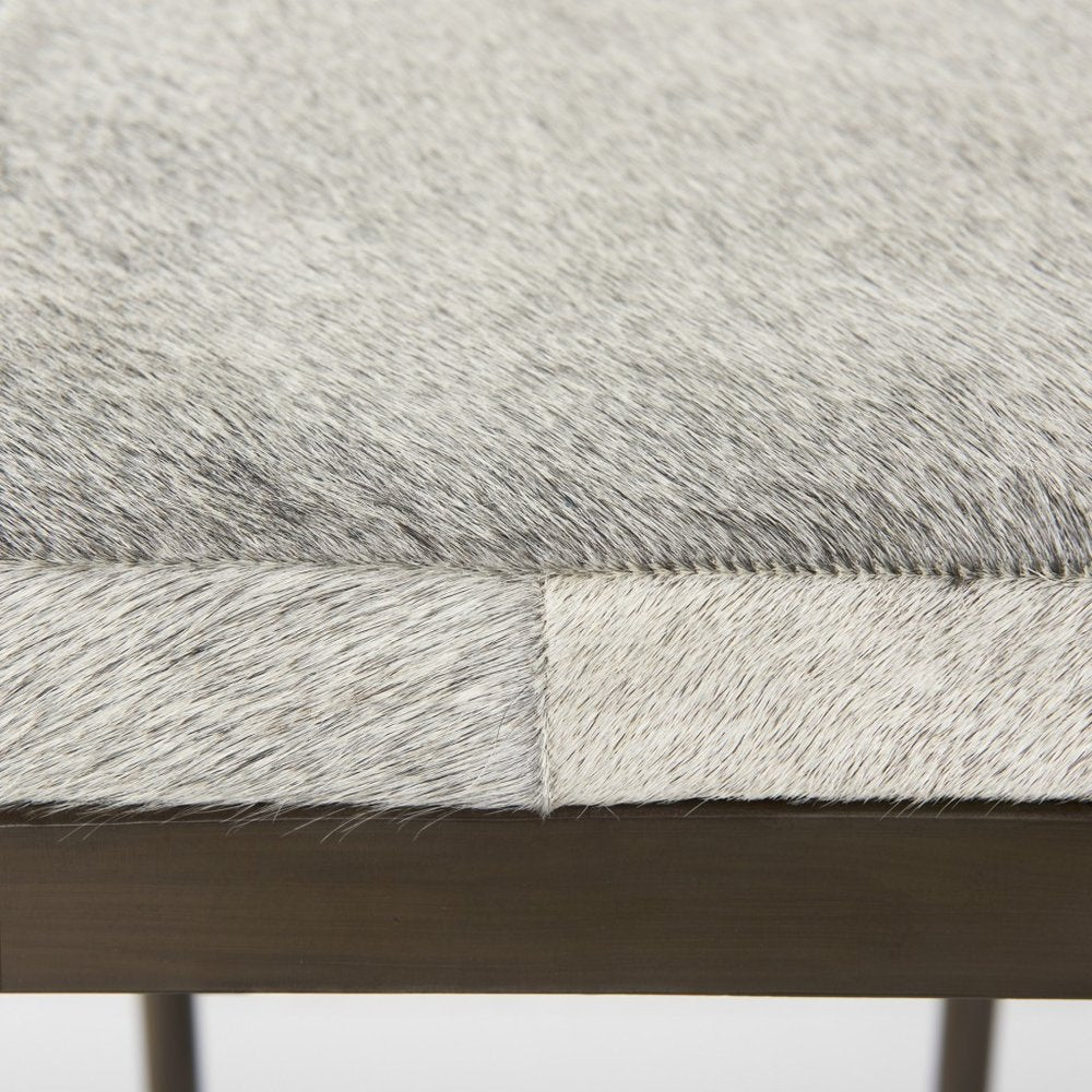 35" Gray And Gold Leather And Hair on Hide Leather And Metal Backless Counter Height Bar Chair HomeRoots