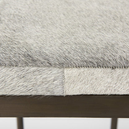 35" Gray And Gold Leather And Hair on Hide Leather And Metal Backless Counter Height Bar Chair HomeRoots