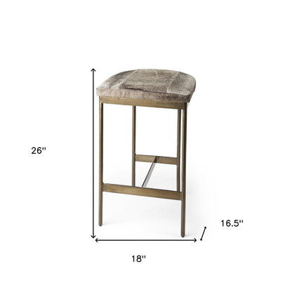 29" Gray And Gold Hair on Hide Leather And Iron Backless Counter Height Bar Chair HomeRoots