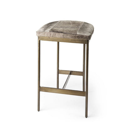 29" Gray And Gold Hair on Hide Leather And Iron Backless Counter Height Bar Chair HomeRoots