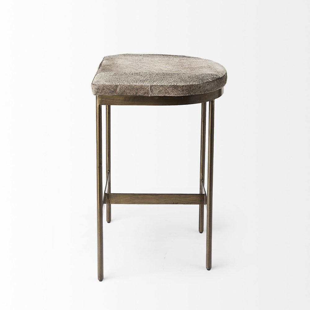 29" Gray And Gold Hair on Hide Leather And Iron Backless Counter Height Bar Chair HomeRoots