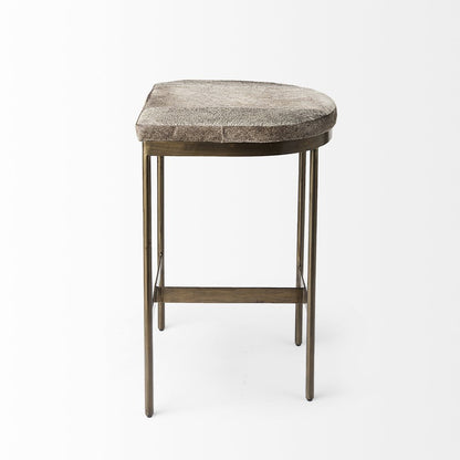 29" Gray And Gold Hair on Hide Leather And Iron Backless Counter Height Bar Chair HomeRoots