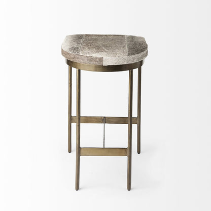 29" Gray And Gold Hair on Hide Leather And Iron Backless Counter Height Bar Chair HomeRoots