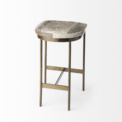 29" Gray And Gold Hair on Hide Leather And Iron Backless Counter Height Bar Chair HomeRoots