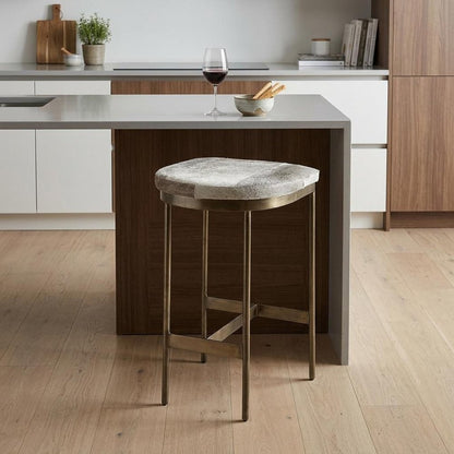 29" Gray And Gold Hair on Hide Leather And Iron Backless Counter Height Bar Chair HomeRoots